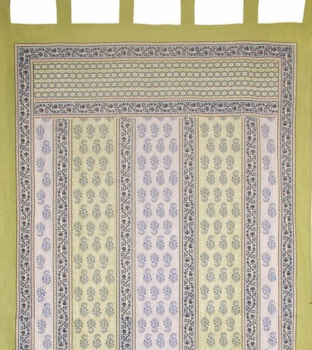 Handmade Floral Vine Striped 100% Cotton Tab Top Curtain Drape Panel Green 44x88 - Sweet Us