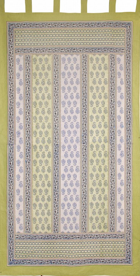 Handmade Floral Vine Striped 100% Cotton Tab Top Curtain Drape Panel Green 44x88 - Sweet Us