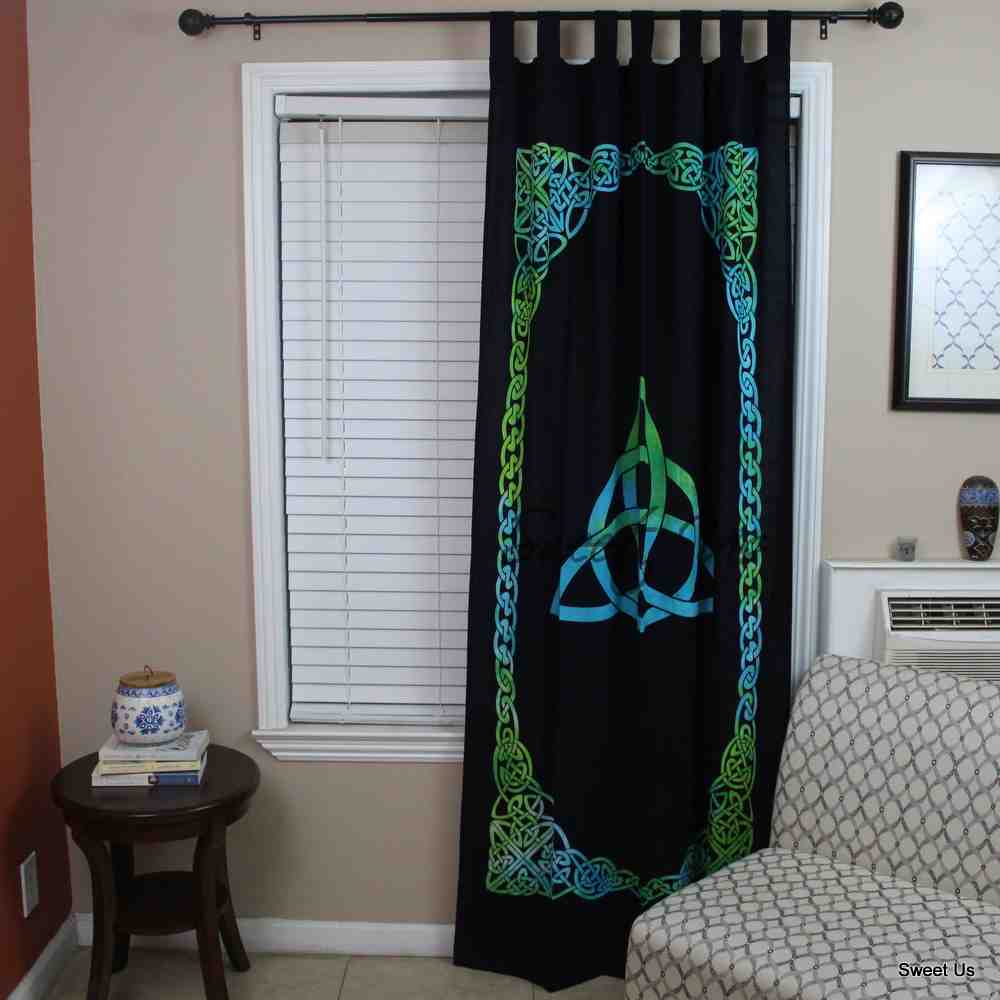 Celtic Triquetra Cotton Panel Living Room Curtain, Emerald Nightfall