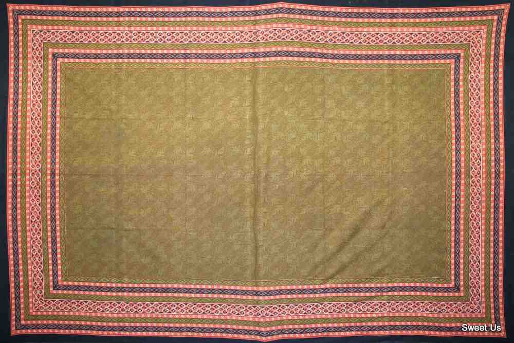 Calico Geometric Print Tablecloth Cotton Dining Kitchen Table Linen Green