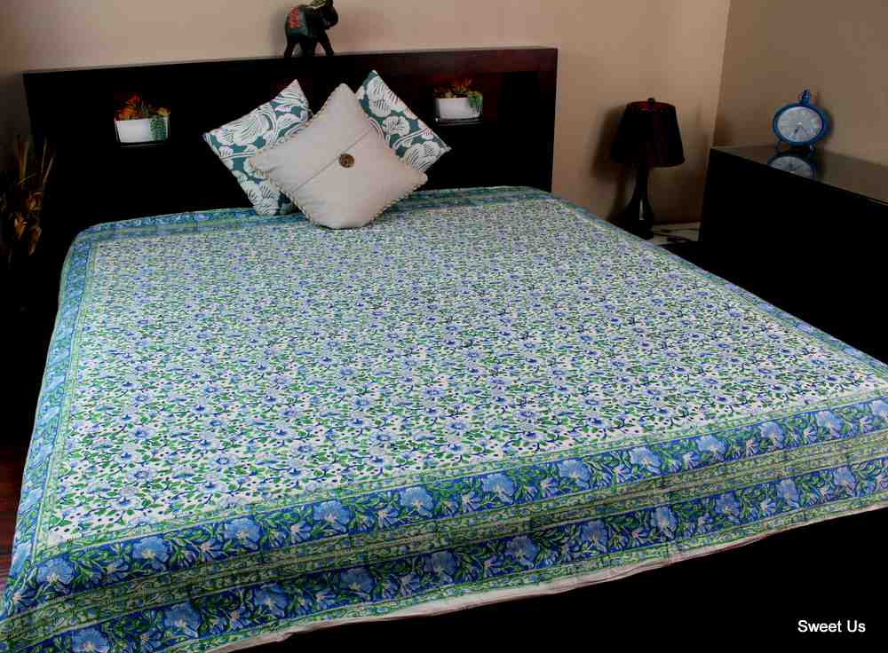 Cotton Reversible Block Print Duvet Cover Floral Full Queen Red Green Yellow Blue