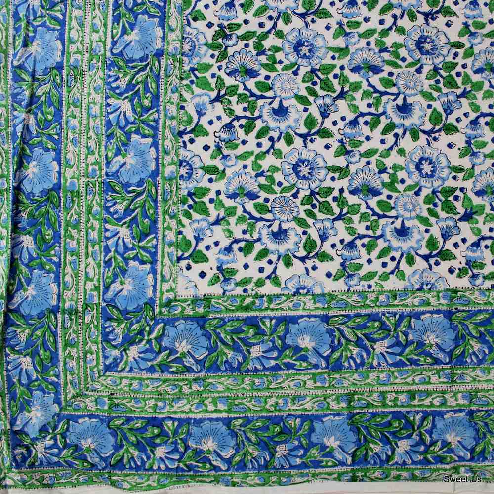 Cotton Reversible Block Print Duvet Cover Floral Full Queen Red Green Yellow Blue