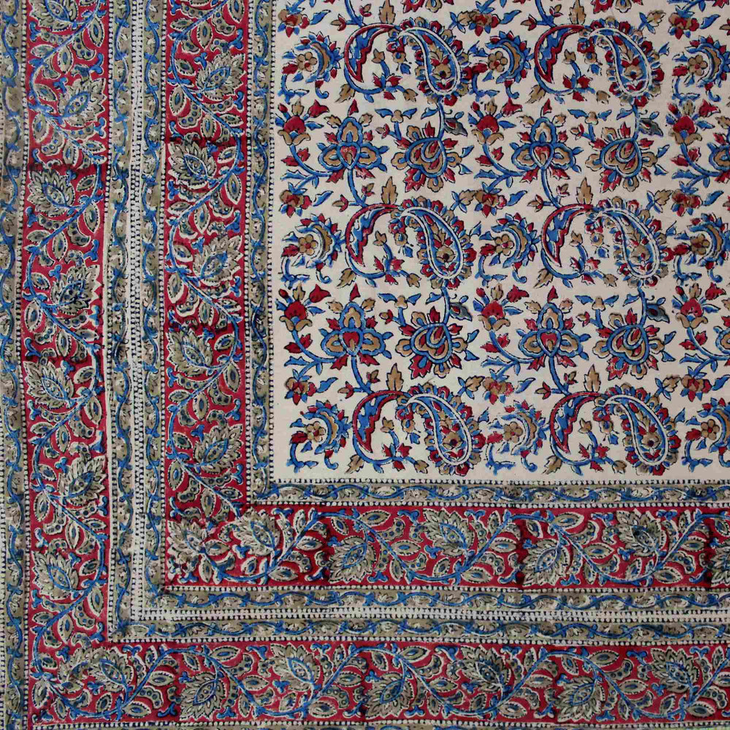 Reversible Duvet Cover Floral Cotton Full Double Blue Green Red Tan - Sweet Us