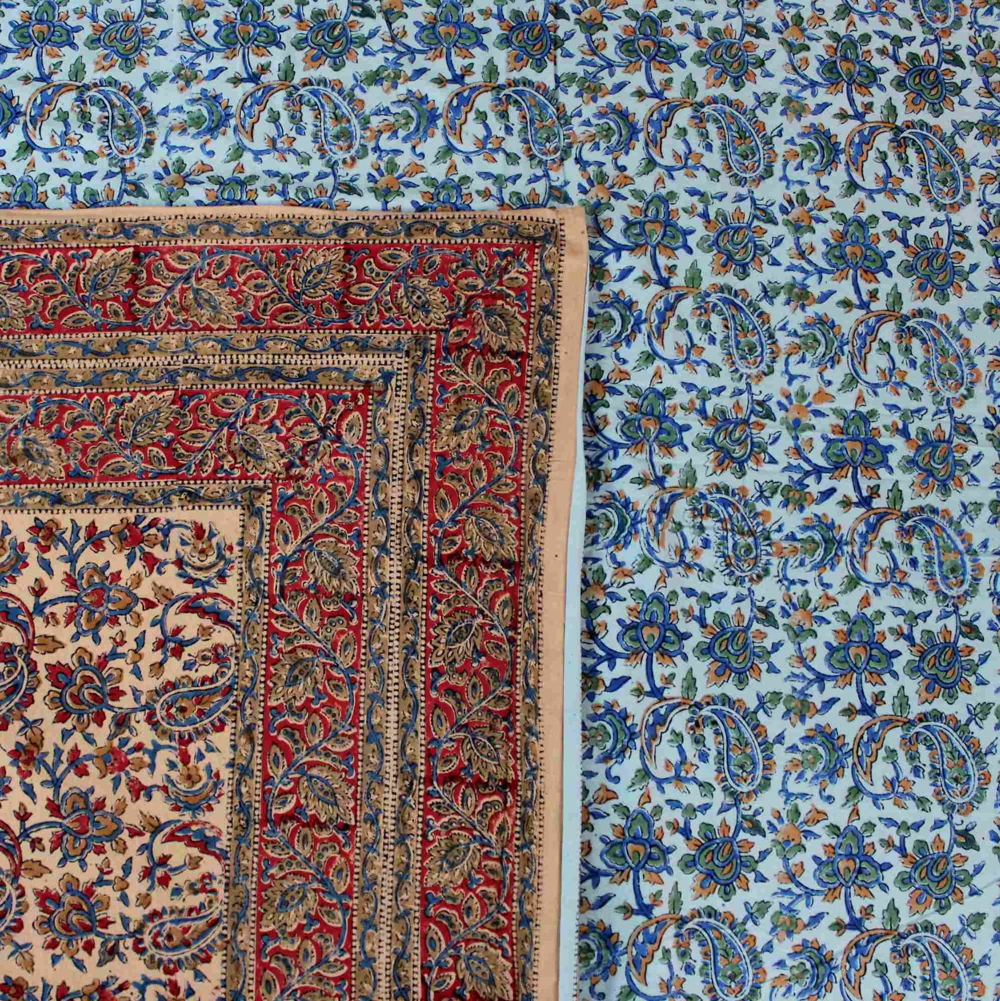 Reversible Duvet Cover Floral Cotton Full Double Blue Green Red Tan - Sweet Us