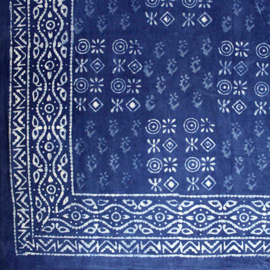 Handmade Cotton Hand Block Print Dabu Geometric Reversible Duvet Cover Queen Full Pillow Sham Black Blue - Sweet Us