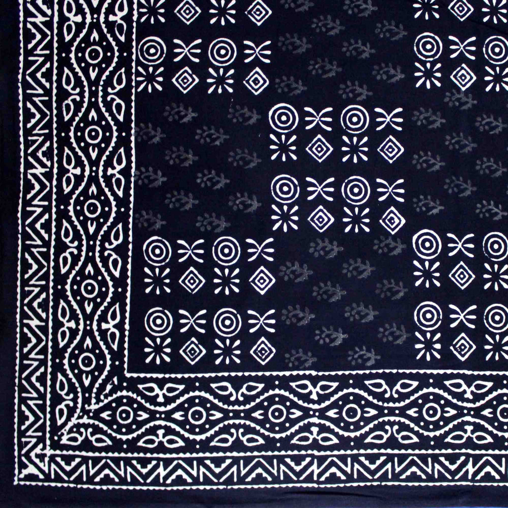 Handmade Cotton Hand Block Print Dabu Geometric Reversible Duvet Cover Queen Full Pillow Sham Black Blue - Sweet Us