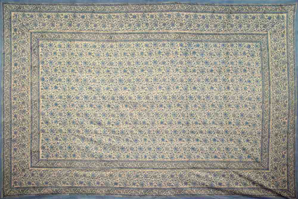 Cotton Daisy Chain Floral Block Print Tapestry Tablecloth Blue Full - Sweet Us