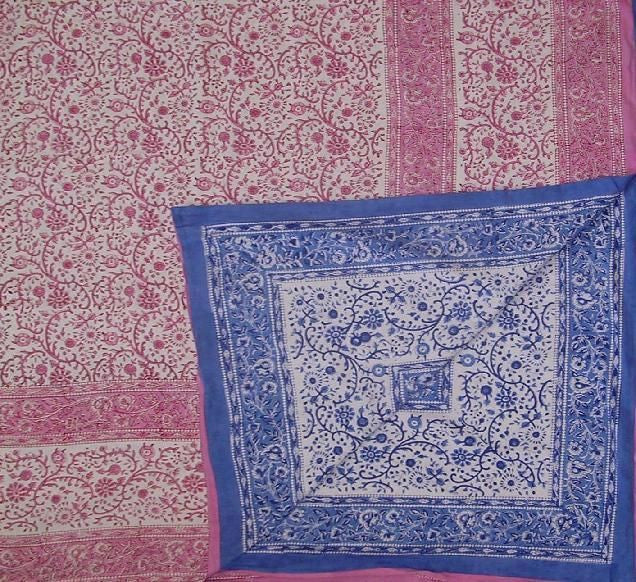 Reversible Duvet Cover Rajasthan Floral Design Full Queen Gorgeous Blue Pink - Sweet Us