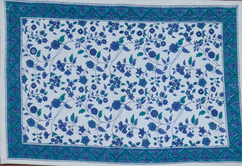 Handmade 100% Cotton Fleur De Lis Placemat Table Linen Rectangular Blue - Sweet Us