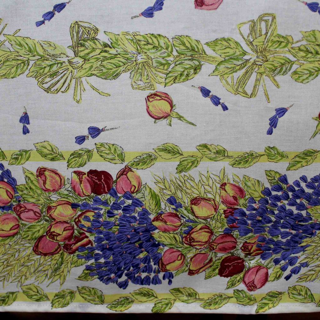 Wipeable Tablecloth French Provencal Acrylic Coated Cotton Rose Lavender White - Sweet Us