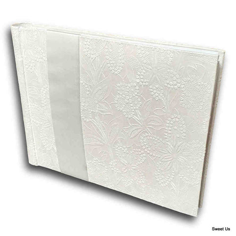 Handcrafted Recycled Paper Floral Book, Journal, Wedding Book, Photo Album White