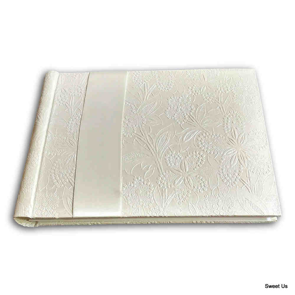 Handcrafted Recycled Paper Floral Book, Journal, Wedding Book, Photo Album White