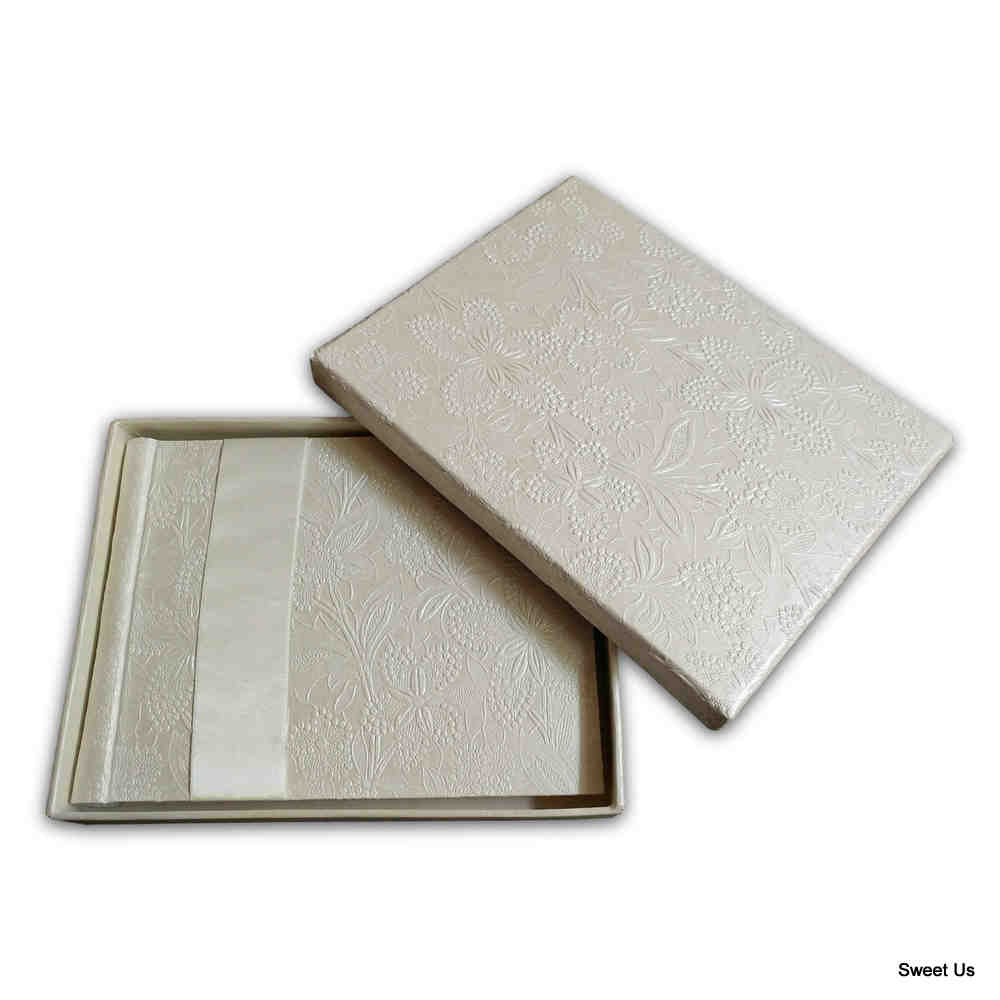 Handcrafted Recycled Paper Floral Book, Journal, Wedding Book, Photo Album White