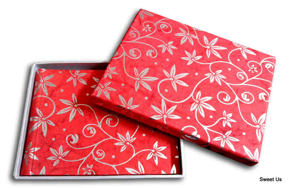 Handcrafted Recycled Paper Floral Book, Journal, Wedding Book, Photo Album Red