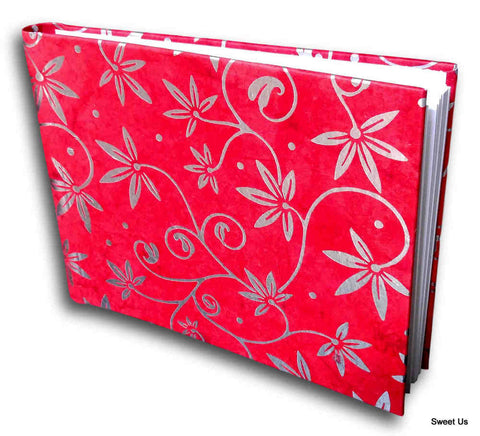 Handcrafted Recycled Paper Floral Book, Journal, Wedding Book, Photo Album Red