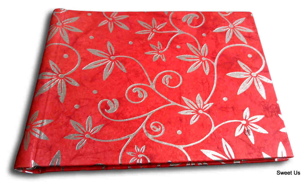 Handcrafted Recycled Paper Floral Book, Journal, Wedding Book, Photo Album Red