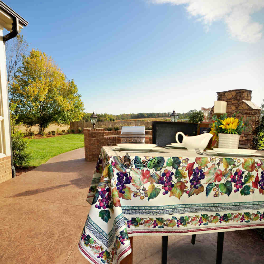 Wipeable Spill Resistant French Acrylic Coated Floral Tablecloth Rectangle