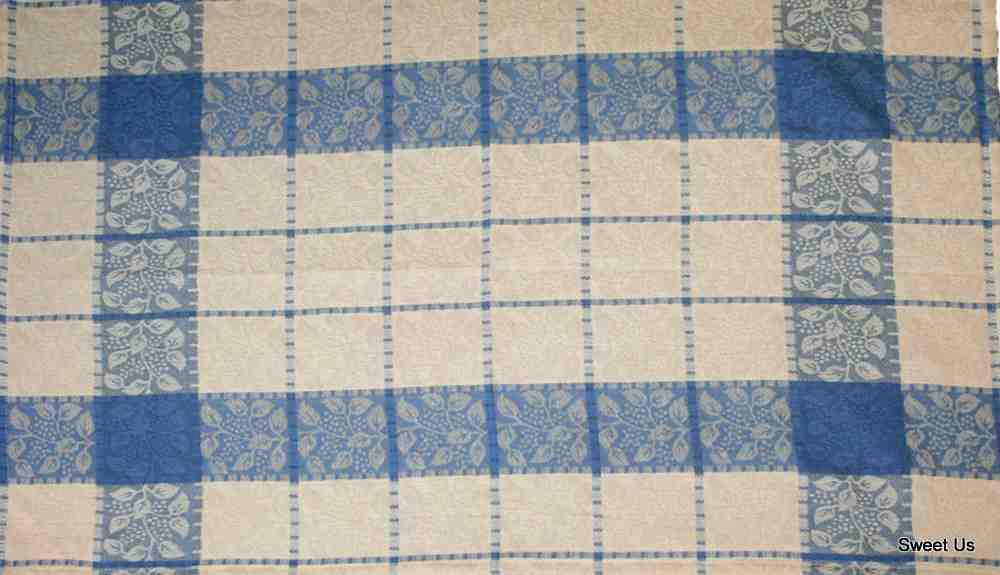 Jacquard Berry Leaf Cotton Floral Round Tablecloth Rectangle Linen Blue Beige - Sweet Us