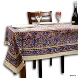 Cotton Block Print Paisley Tablecloth Rectangle Blue Green Kitchen Dining Linen
