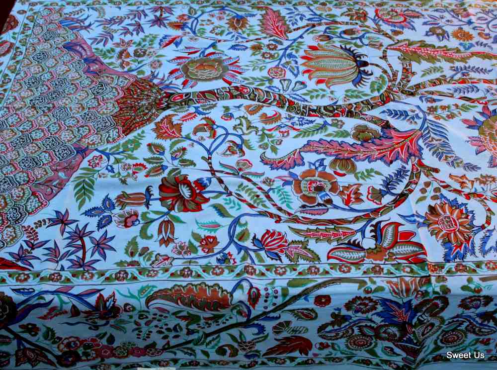 Cotton Floral Tree of Life Tablecloth Rectangle Blue Red Kitchen Dining Linen