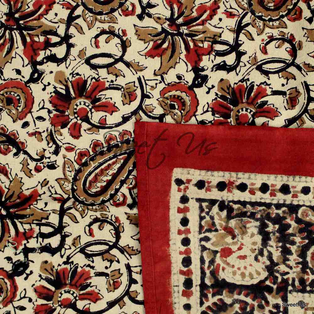 Paisley Safari Block Print Cotton Floral Tablecloth Rectangle, Golden Blaze