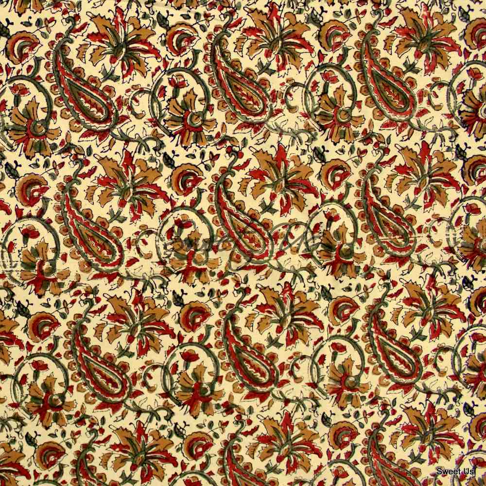 Paisley Safari Block Print Cotton Floral Tablecloth Rectangle, Regal Sands