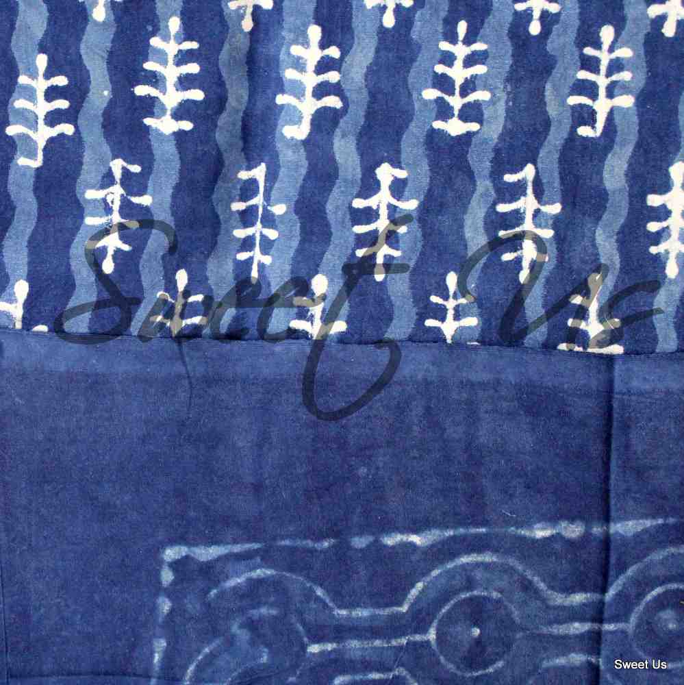 Chiara Petals Cotton Hand Block Print Tablecloth Rectangle, Indigo Blue