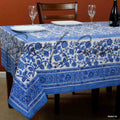 Begonia Floral Cotton Block Print Tablecloth Rectangle, Coastal Breeze - Sweet Us