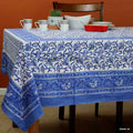 Begonia Floral Cotton Block Print Tablecloth Rectangle, Sky Petals - Sweet Us