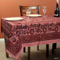 Block Print Cotton Floral Tablecloth Rectangle Brick Red Brown Tan - Sweet Us