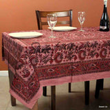 Block Print Cotton Floral Tablecloth Rectangle Brick Red Brown Tan
