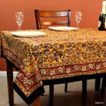 Dabu Block Print Floral Tablecloth Rectangle Green Orange Saffron Dining Linen - Sweet Us