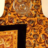 Dabu Block Print Floral Tablecloth Rectangle Green Orange Saffron Dining Linen