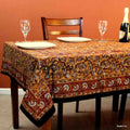 Dabu Block Print Floral Tablecloth Rectangle Green Orange Saffron Dining Linen - Sweet Us