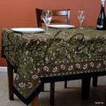 Dabu Block Print Floral Tablecloth Rectangle Green Orange Saffron Dining Linen - Sweet Us