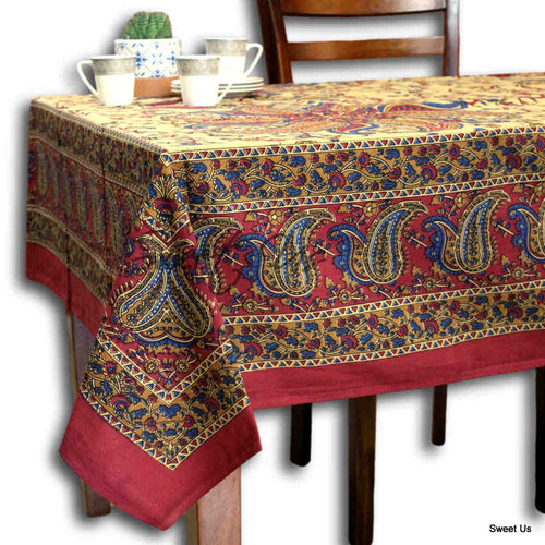 Paisley Heritage Hand-Printed Cotton Tablecloth — Ruby Mariner - Sweet Us
