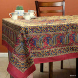 Cotton Block Print Paisley Floral Tablecloth for Rectangle Tables Blue Green Red