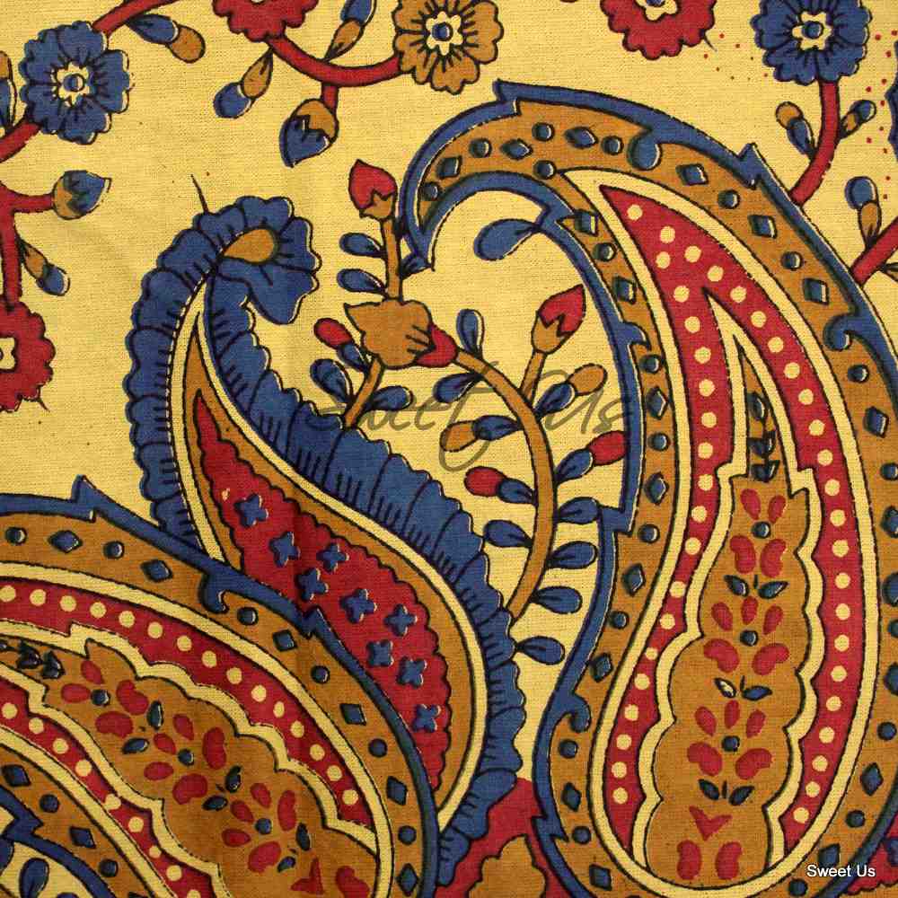 Cotton Block Print Paisley Floral Tablecloth for Rectangle Tables Blue Green Red