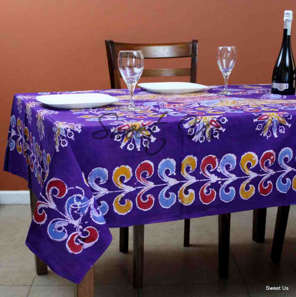 Cotton Snowflake Batik Paisley Tablecloth Rectangle Purple Red Dining Linen
