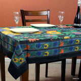 Cotton Floral Tree of Life Tablecloth Rectangle Black Kitchen Dining Linen