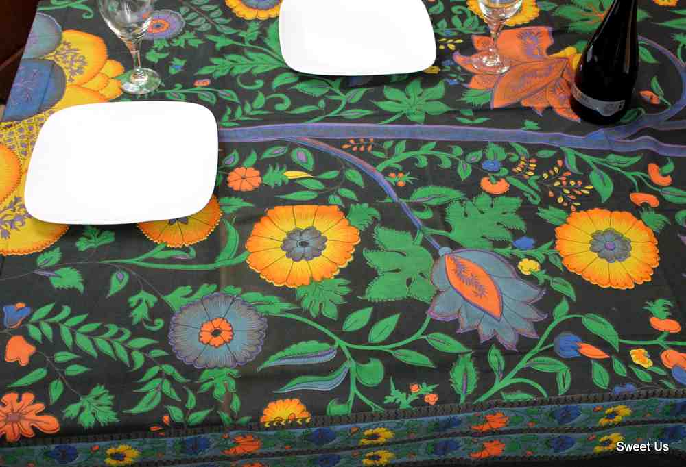 Cotton Floral Tree of Life Tablecloth Rectangle Black Kitchen Dining Linen