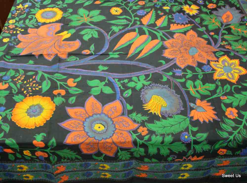 Cotton Floral Tree of Life Tablecloth Rectangle Black Kitchen Dining Linen