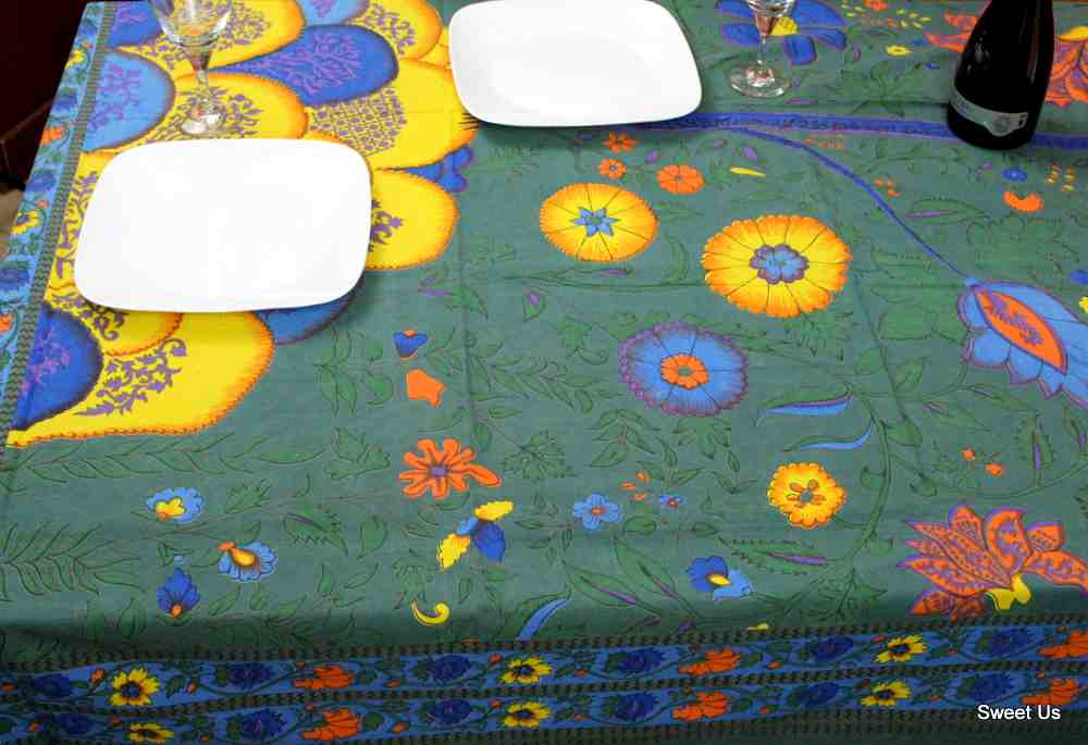 Cotton Floral Tree of Life Tablecloth Rectangle Green Kitchen Dining Linen