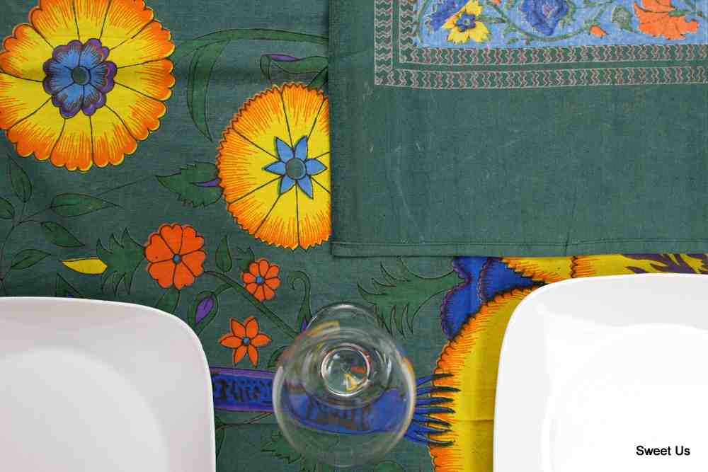 Cotton Floral Tree of Life Tablecloth Rectangle Green Kitchen Dining Linen