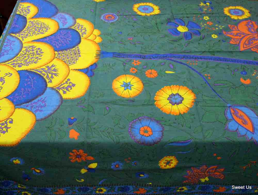 Cotton Floral Tree of Life Tablecloth Rectangle Green Kitchen Dining Linen