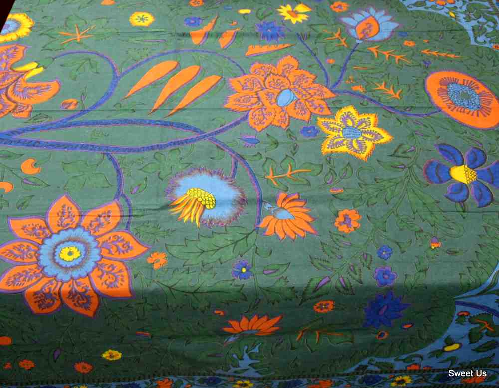 Cotton Floral Tree of Life Tablecloth Rectangle Green Kitchen Dining Linen