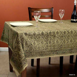 Cotton Vegetable Dye Hand Block Print Floral Tablecloth Rectangle Red Green Blue