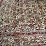 Cotton Vegetable Dye Hand Block Print Floral Tablecloth Rectangle Red Beige