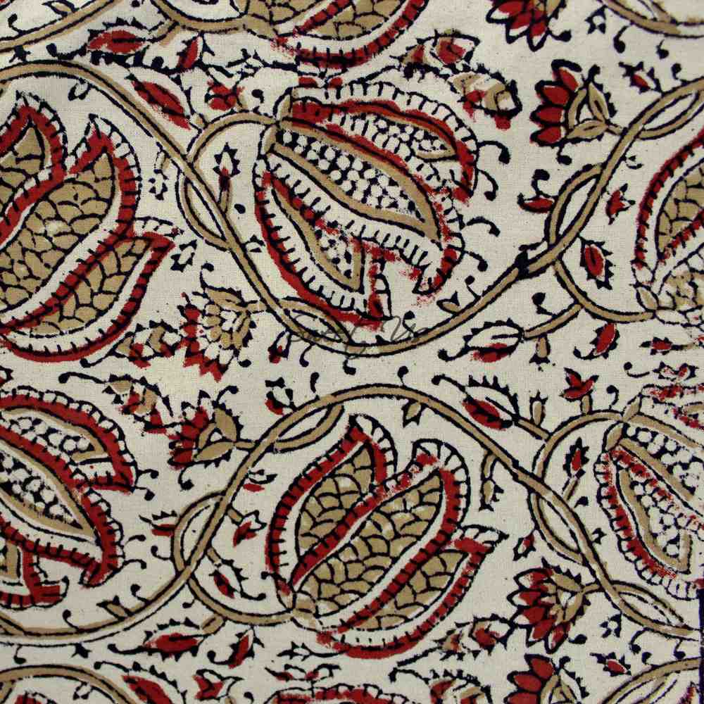 Cotton Vegetable Dye Hand Block Print Floral Tablecloth Rectangle Red Beige