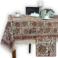 Cotton Vegetable Dye Hand Block Print Floral Tablecloth Rectangle Red Beige - Sweet Us